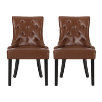 Chen Dining Chair Set of 2, Diamond Tufted Back, Brown Faux Leather -BM335250