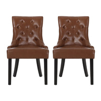 Chen Dining Chair Set of 2, Diamond Tufted Back, Brown Faux Leather -BM335250