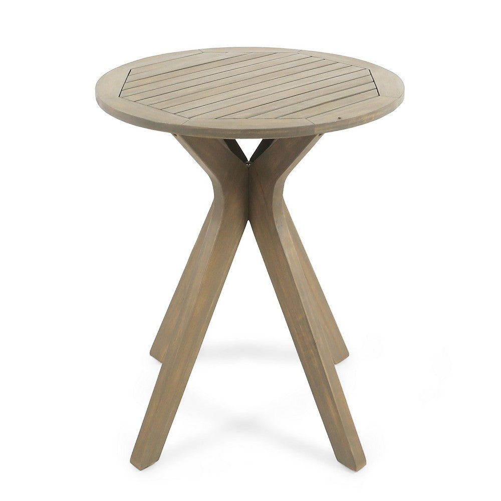 Ambre Outdoor Breakfast Dining Table, 28 Inch Slatted Gray Acacia Wood -BM335251