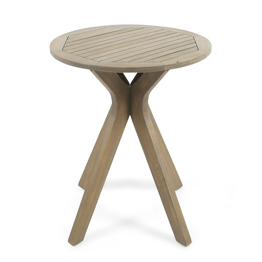 Ambre Outdoor Breakfast Dining Table, 28 Inch Slatted Gray Acacia Wood -BM335251