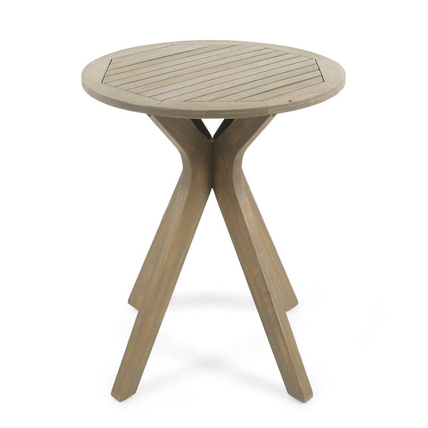 Ambre Outdoor Breakfast Dining Table, 28 Inch Slatted Gray Acacia Wood -BM335251