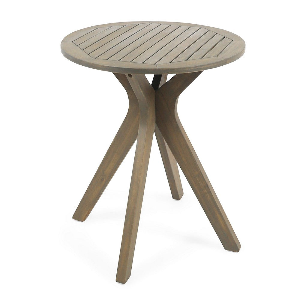 Ambre Outdoor Breakfast Dining Table, 28 Inch Slatted Gray Acacia Wood -BM335251
