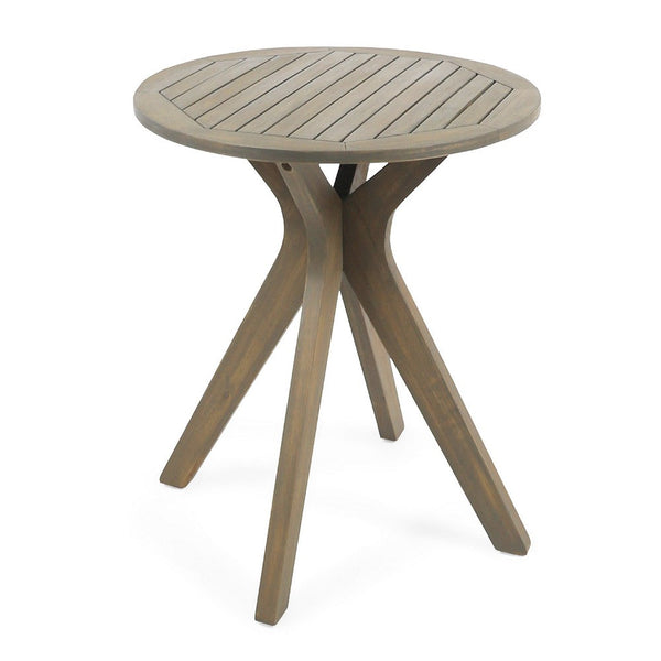 Ambre Outdoor Breakfast Dining Table, 28 Inch Slatted Gray Acacia Wood -BM335251