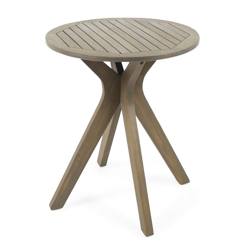 Ambre Outdoor Breakfast Dining Table, 28 Inch Slatted Gray Acacia Wood -BM335251
