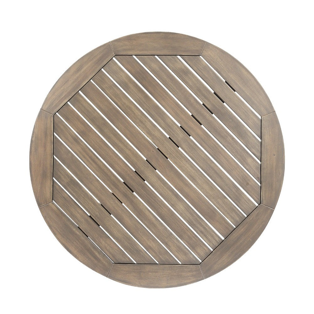 Ambre Outdoor Breakfast Dining Table, 28 Inch Slatted Gray Acacia Wood -BM335251