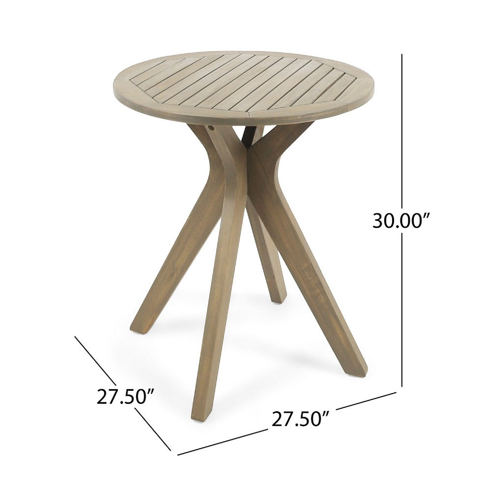 Ambre Outdoor Breakfast Dining Table, 28 Inch Slatted Gray Acacia Wood -BM335251