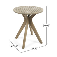 Ambre Outdoor Breakfast Dining Table, 28 Inch Slatted Gray Acacia Wood -BM335251
