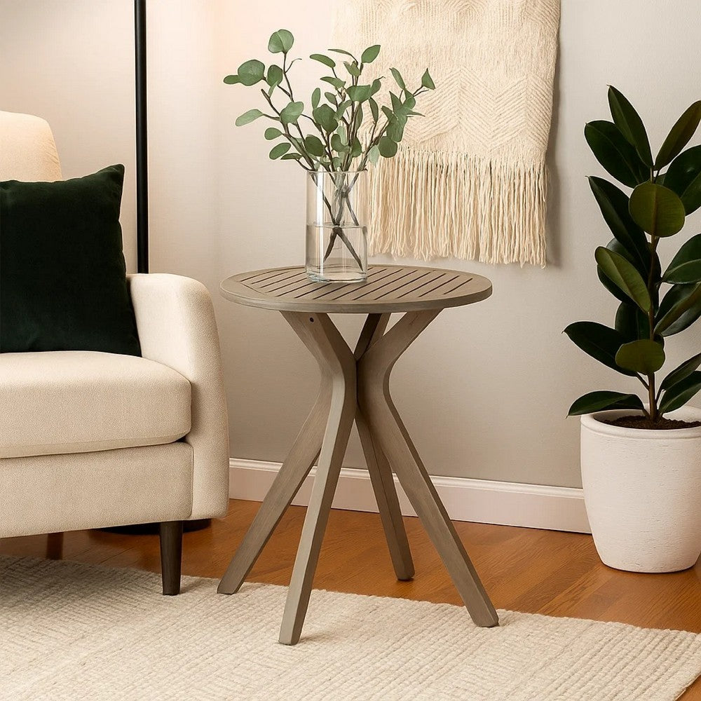 Ambre Outdoor Breakfast Dining Table, 28 Inch Slatted Gray Acacia Wood -BM335251