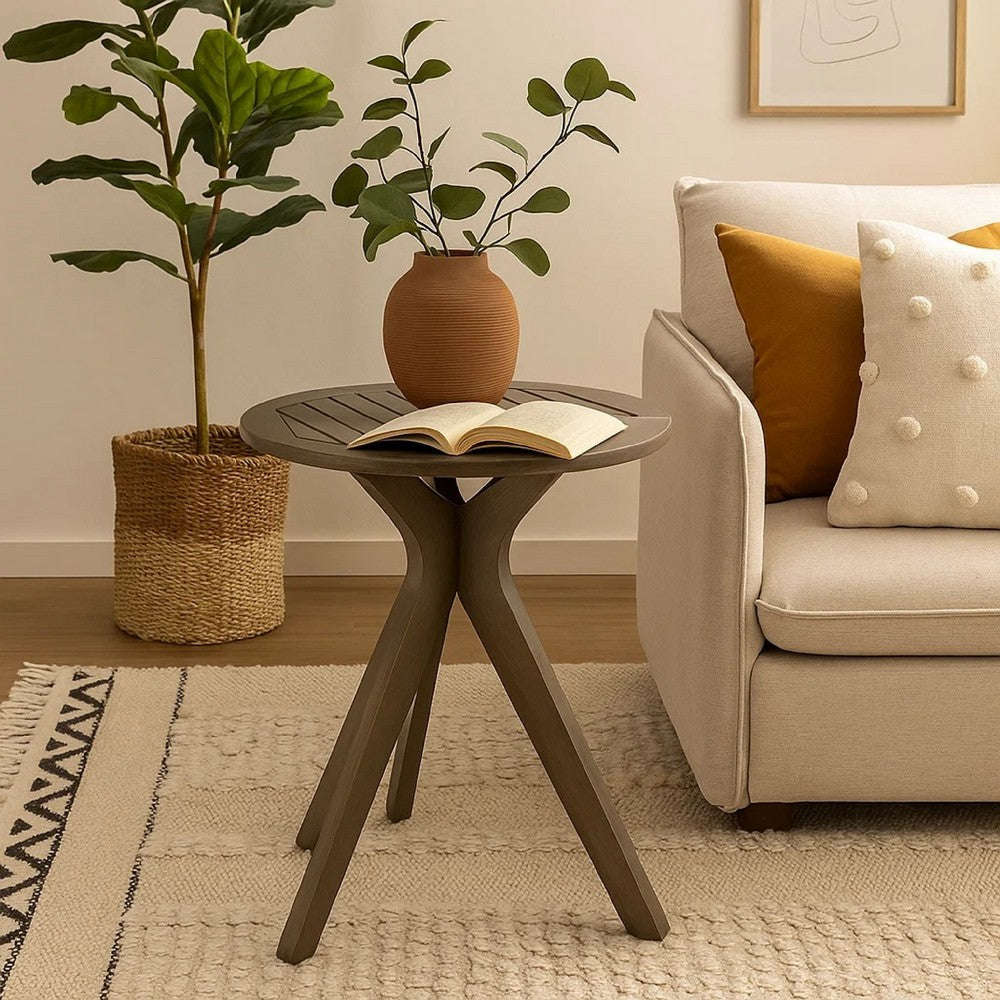 Ambre Outdoor Breakfast Dining Table, 28 Inch Slatted Gray Acacia Wood -BM335251