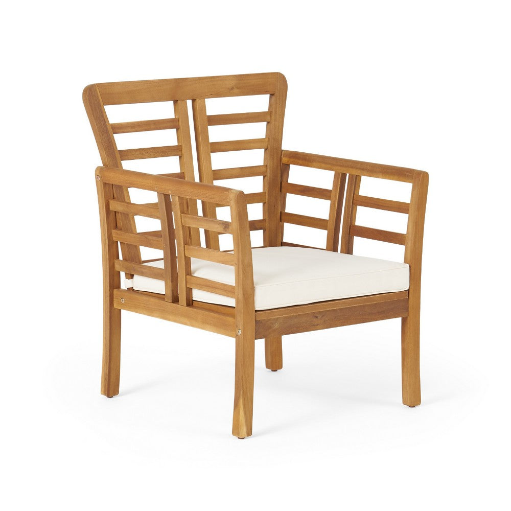 3pc Outdoor Club Chair Set w Coffee Table, Brown Wood Slatted Design -BM335252