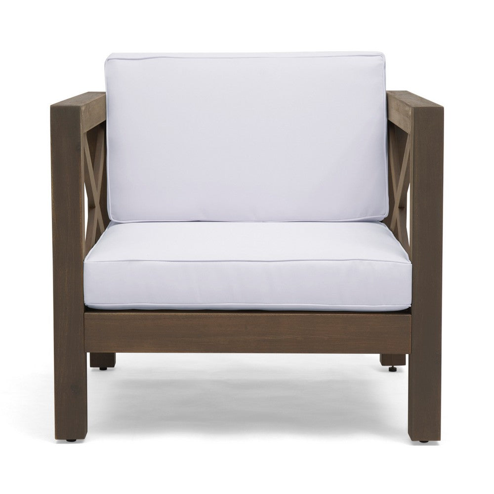 Bea Outdoor Club Chair, White Cushions, X Back Design Weathered Gray -BM335253