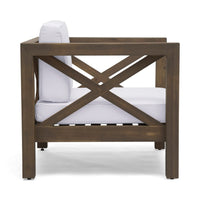 Bea Outdoor Club Chair, White Cushions, X Back Design Weathered Gray -BM335253