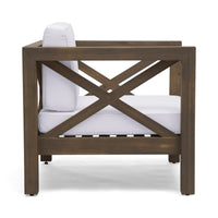 Bea Outdoor Club Chair, White Cushions, X Back Design Weathered Gray -BM335253