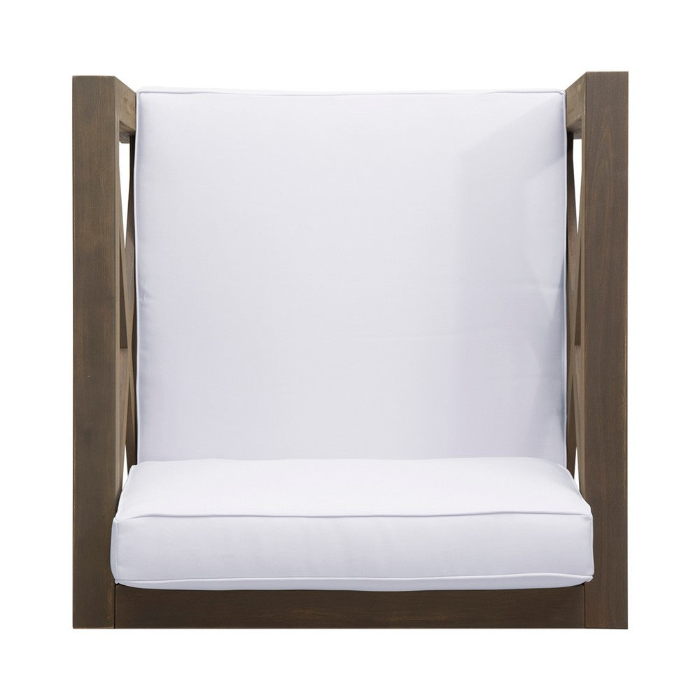 Bea Outdoor Club Chair, White Cushions, X Back Design Weathered Gray -BM335253
