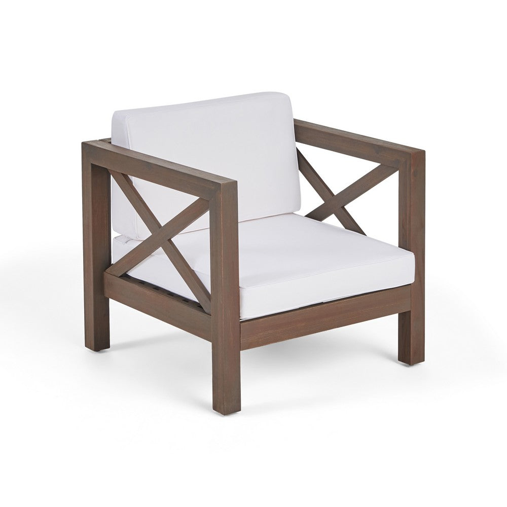 Bea Outdoor Club Chair, White Cushions, X Back Design Weathered Gray -BM335253