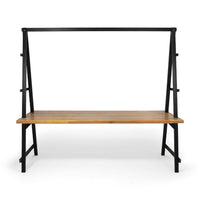 Jo Outdoor Pergola Table, Black Metal Frame, Slatted Teak Brown Wood -BM335254