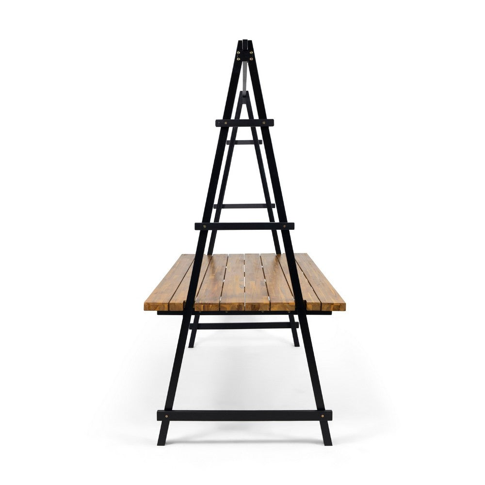 Jo Outdoor Pergola Table, Black Metal Frame, Slatted Teak Brown Wood -BM335254