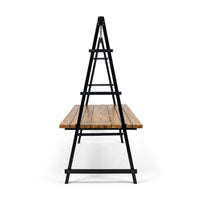 Jo Outdoor Pergola Table, Black Metal Frame, Slatted Teak Brown Wood -BM335254