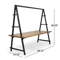 Jo Outdoor Pergola Table, Black Metal Frame, Slatted Teak Brown Wood -BM335254