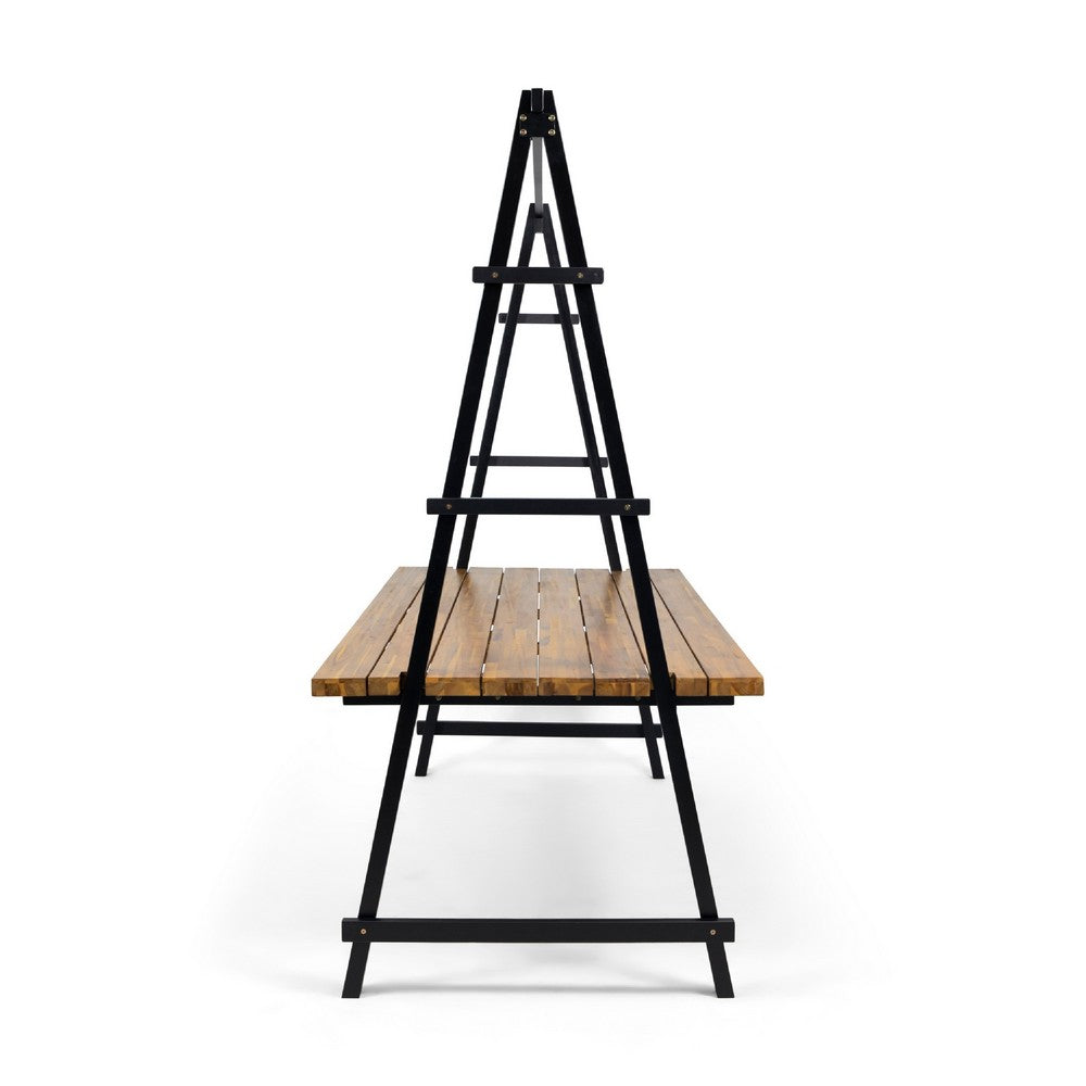 Jo Outdoor Pergola Table, Black Metal Frame, Slatted Teak Brown Wood -BM335254