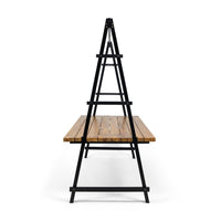 Jo Outdoor Pergola Table, Black Metal Frame, Slatted Teak Brown Wood -BM335254