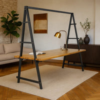 Jo Outdoor Pergola Table, Black Metal Frame, Slatted Teak Brown Wood -BM335254