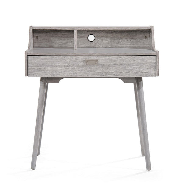 Modern Study Desk w Drawer and 2 Small Cubbies, 35 Inch Oak Gray Wood -BM335255