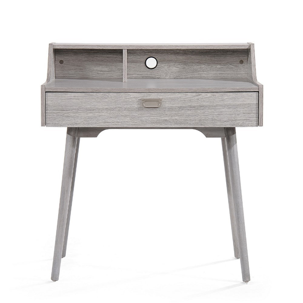 Modern Study Desk w Drawer and 2 Small Cubbies, 35 Inch Oak Gray Wood -BM335255