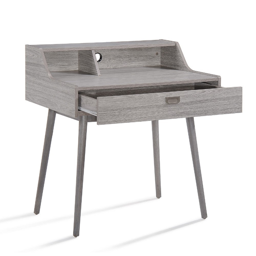 Modern Study Desk w Drawer and 2 Small Cubbies, 35 Inch Oak Gray Wood -BM335255