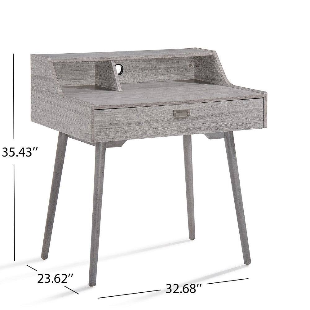 Modern Study Desk w Drawer and 2 Small Cubbies, 35 Inch Oak Gray Wood -BM335255