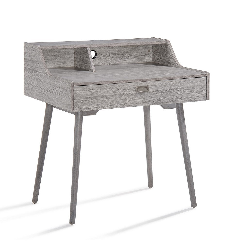 Modern Study Desk w Drawer and 2 Small Cubbies, 35 Inch Oak Gray Wood -BM335255