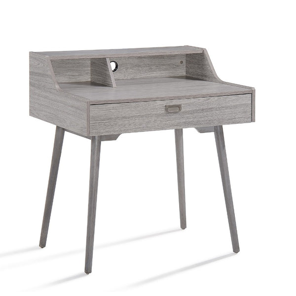 Modern Study Desk w Drawer and 2 Small Cubbies, 35 Inch Oak Gray Wood -BM335255