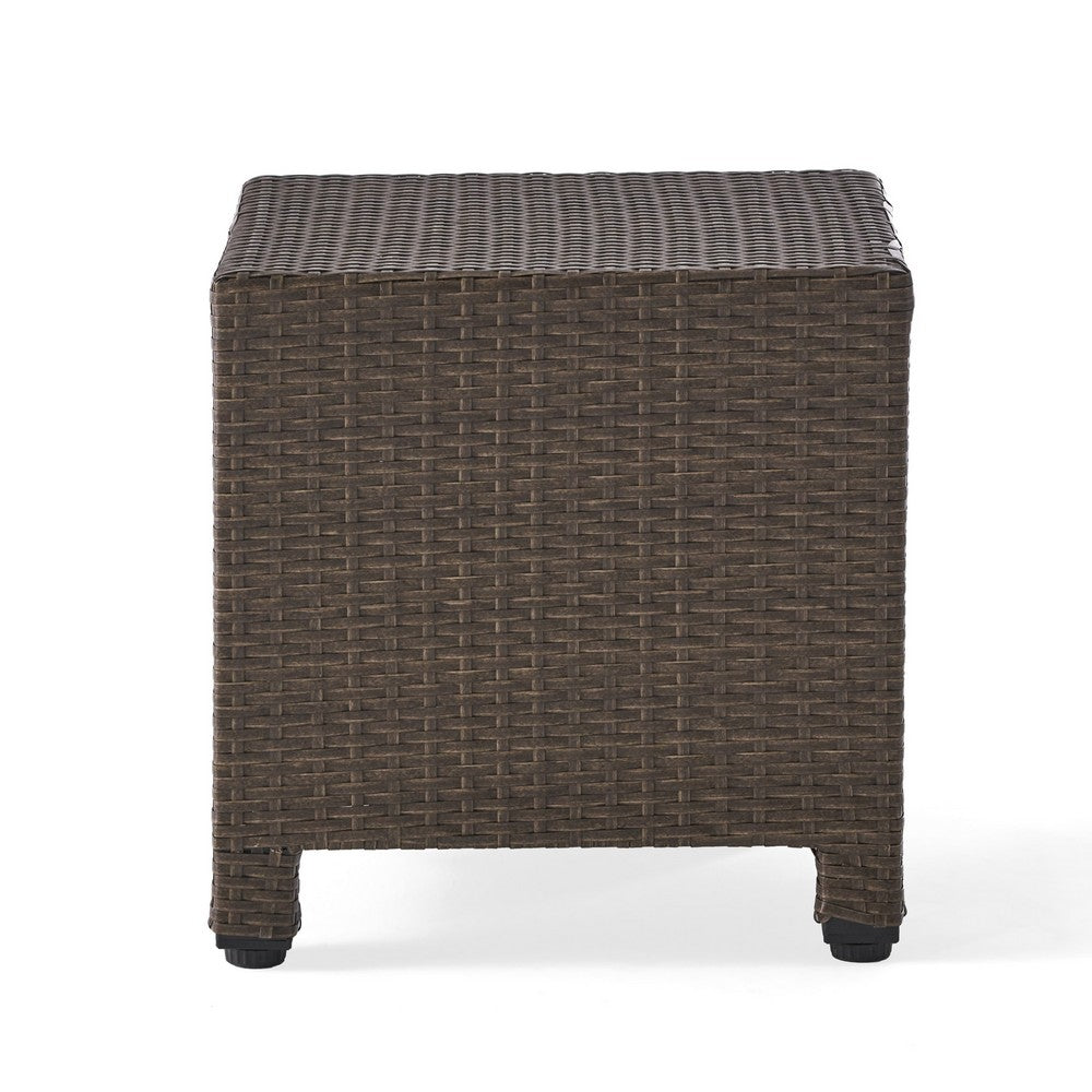 Perie Accent Table, 18 Inch Modern Square Top, Dark Brown Rattan Woven -BM335256