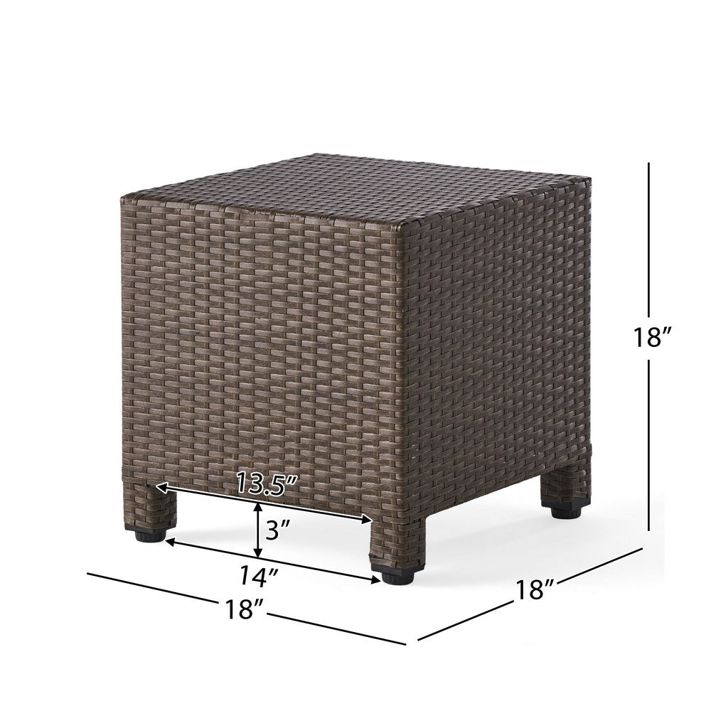Perie Accent Table, 18 Inch Modern Square Top, Dark Brown Rattan Woven -BM335256