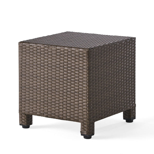 Perie Accent Table, 18 Inch Modern Square Top, Dark Brown Rattan Woven -BM335256