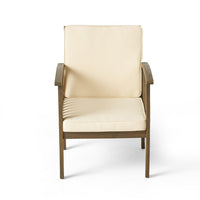 Gerry Outdoor Club Chair Set of 2, Cream Cushions, Slatted Dark Brown -BM335257