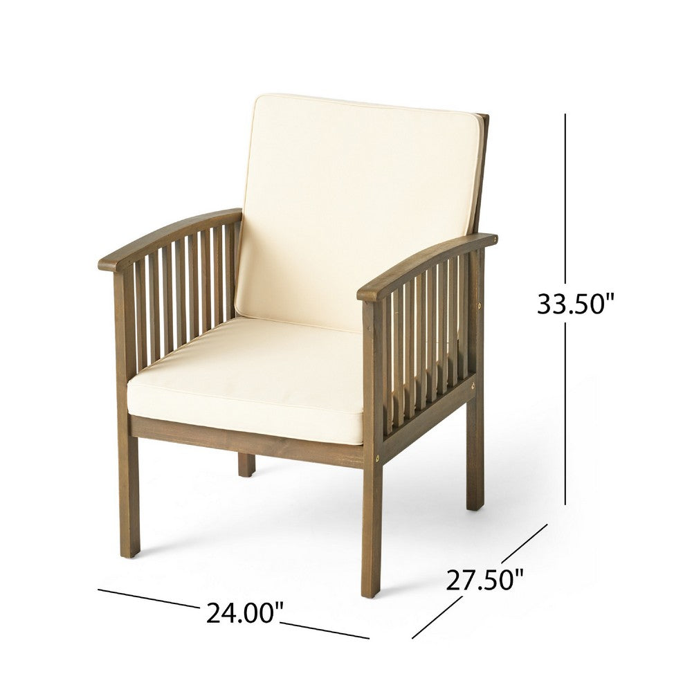 Gerry Outdoor Club Chair Set of 2, Cream Cushions, Slatted Dark Brown -BM335257