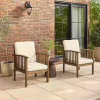 Gerry Outdoor Club Chair Set of 2, Cream Cushions, Slatted Dark Brown -BM335257