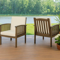 Gerry Outdoor Club Chair Set of 2, Cream Cushions, Slatted Dark Brown -BM335257