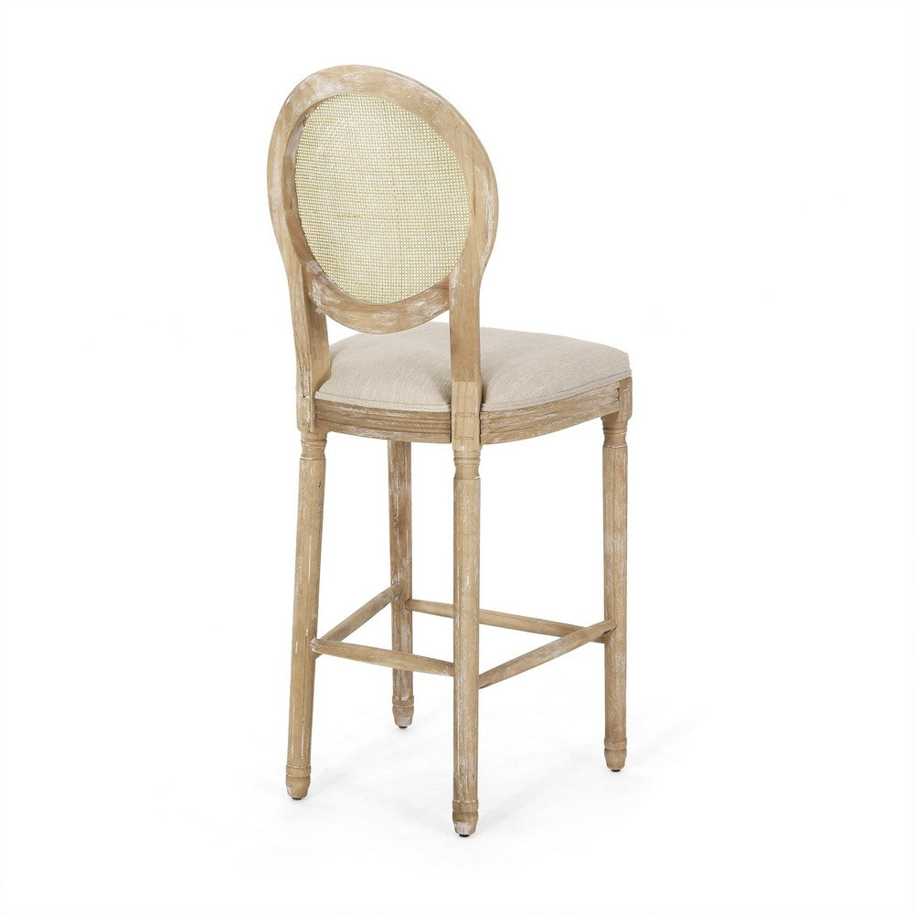 Barstool Chair Set of 2, Beige Cushion and Natural Brown Rattan Back -BM335258