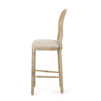 Barstool Chair Set of 2, Beige Cushion and Natural Brown Rattan Back -BM335258