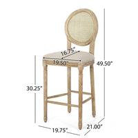 Barstool Chair Set of 2, Beige Cushion and Natural Brown Rattan Back -BM335258