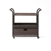Naed Rolling Kitchen Bar Cart, 40 Inch Dark Brown Rattan Woven -BM335259