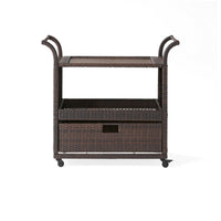 Naed Rolling Kitchen Bar Cart, 40 Inch Dark Brown Rattan Woven -BM335259