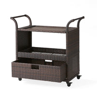 Naed Rolling Kitchen Bar Cart, 40 Inch Dark Brown Rattan Woven -BM335259