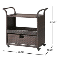 Naed Rolling Kitchen Bar Cart, 40 Inch Dark Brown Rattan Woven -BM335259