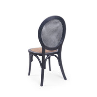 Dining Chair Set of 2, Matte Black Rattan Woven Back and Brown Seat -BM335260