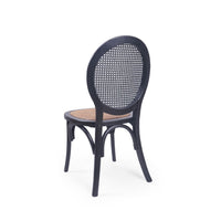 Dining Chair Set of 2, Matte Black Rattan Woven Back and Brown Seat -BM335260
