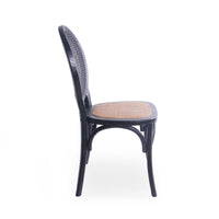 Dining Chair Set of 2, Matte Black Rattan Woven Back and Brown Seat -BM335260