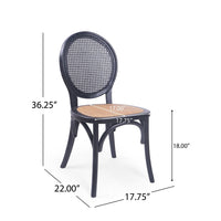 Dining Chair Set of 2, Matte Black Rattan Woven Back and Brown Seat -BM335260